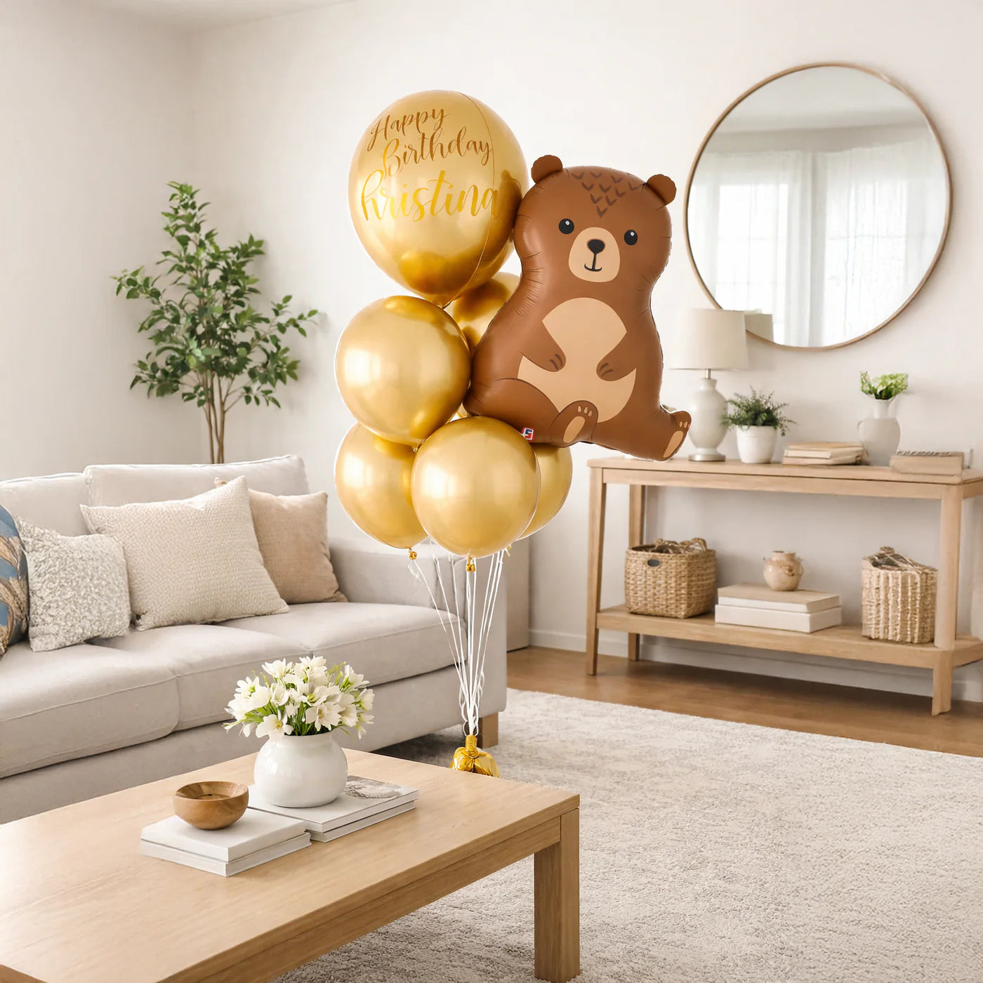 Beary Gold Balloon Bouquet – San Diego Delivery